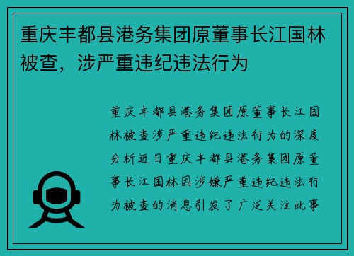 重庆丰都县港务集团原董事长江国林被查，涉严重违纪违法行为